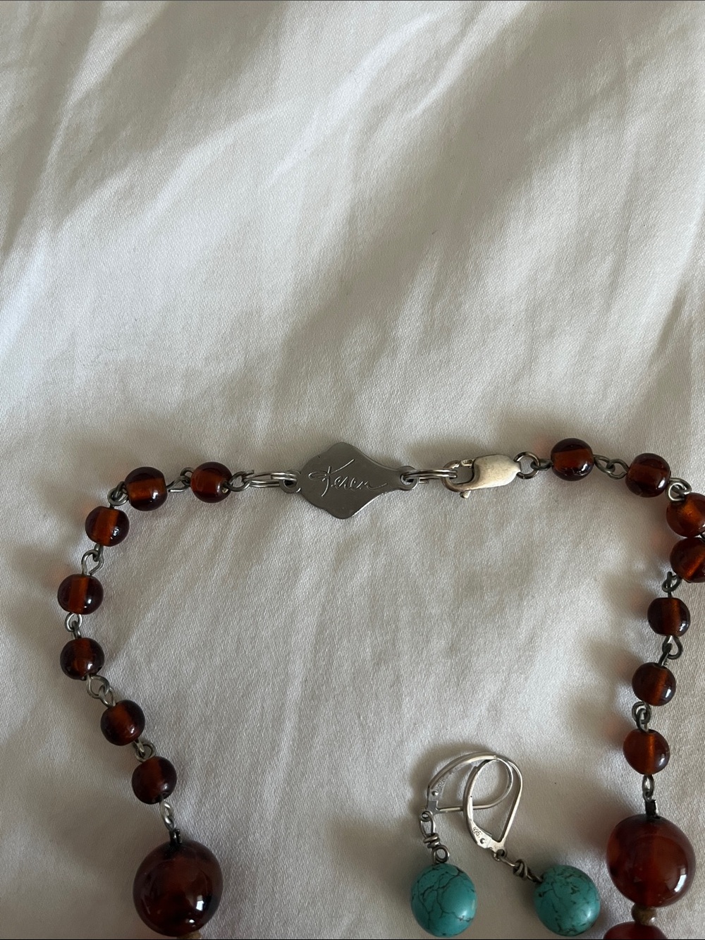 Boho Turquoise & Amber Statement Necklace with Star Beads made by Keren - Picture 3 of 4